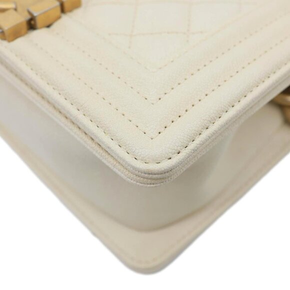 Chanel Boy Flap Small Quilted Caviar Leather Chain Shoulder Bag Cream - Picture 10 of 14